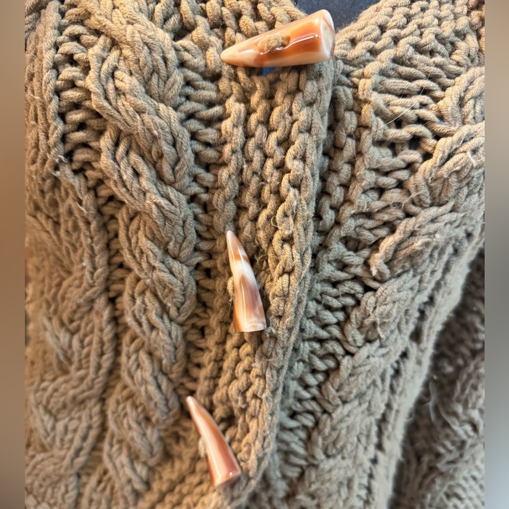 LOVE SEX MONEY Italy Vintage Chunky Cable Knit Cardigan Detachable Fur Collar-XS - Picture 7 of 10